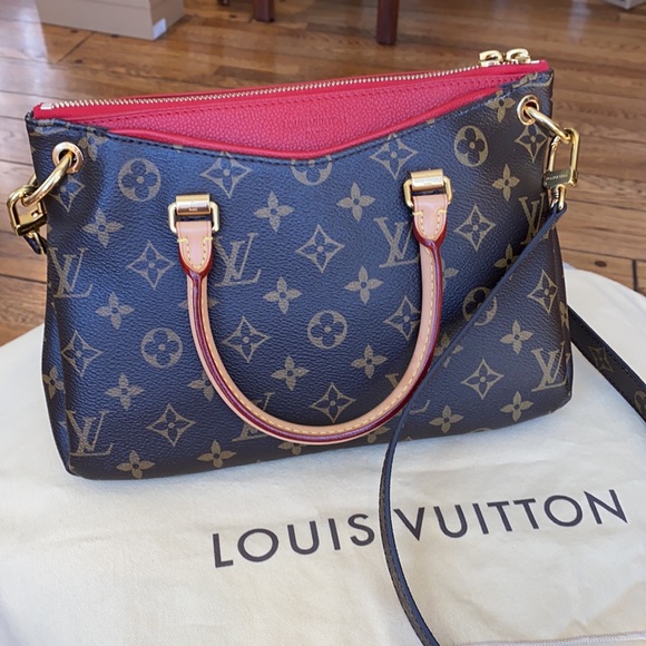 Authentic Louis Vuitton PALLAS Monogram MM Red Tote Shoulder Bag